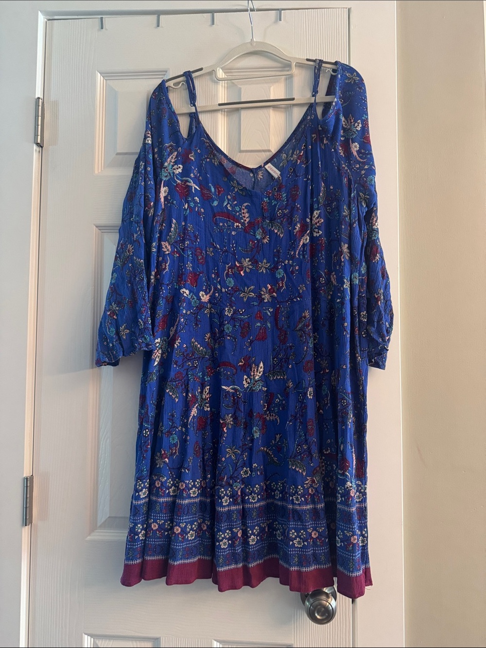 Xhilaration Blue Floral Button-Front Boho Dress